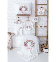 Pia Baby Premium Kişiye Özel İsimli %100 Pamuk Kız Bebek Hediye Zıbın Seti 5054-02 (Ekru)