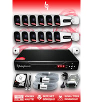 Bayicam 12 Kameralı Zebra 12 Dış Kamera Set 1 TB 5 MP Full HD Gece Görüşlü Güvenlik Kamerası Sistemi