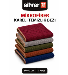 5’li Kareli Renkli Mikrofiber Temizlik Bezi 40x40 cm 320 GSM Süper Emici İz Bırakmaz