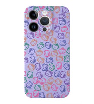 Apple iPhone 14 Pro Max Uyumlu Lansman Kılıf Hello Kitty Tasarımlı İçi Kadife Kapak-Lila (Şeffaf)