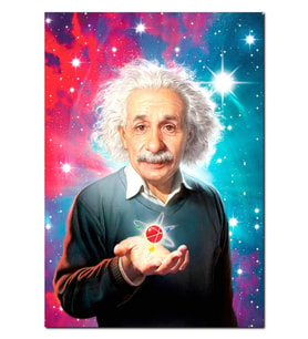Ahşap Tablodahi Albert Einstein Atomun Simgesi Görseli (50x70 Cm Boyut)