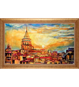 Çerçeveli Paspartulu Manzara Tablo ah1120 (Gold)