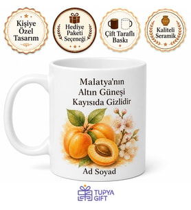 Malatya Kayısısı Temalı Baskılı Kupa Bardak Hediye Porselen Mug