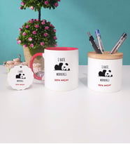 Sevimli Panda Kupa Bardak Kalemlik ve Anahtarlık İsme Özel (Model 1)