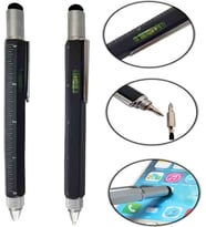 Özel Üretim Çok Fonksiyonlu Tükenmez Teknik Kalem – Cetvelli, Tornavidalı, Su Terazili, Touchpen Dokunmatik Uçlu, Mimar ve Mühendisler Için Pratik Hediyelik Kalem (Siyah)