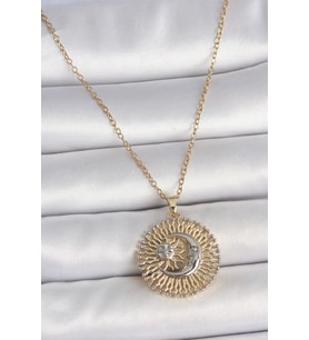 316L Çelik Gold Renk Mix Renk Ay Güneş Model Kadın Kolye 5886 - HEP-5775-2643