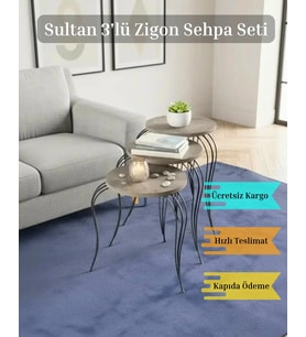 Sultan 3'lü Tel Zigon Sehpa Seti