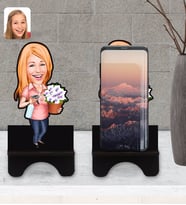 BK Gift Kişiye Özel Ev Hanımı Karikatürlü Ahşap Biblo Telefon Standı-2