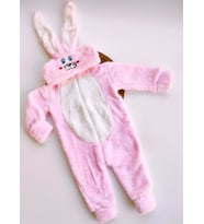 KIZ ÇOCUK PEMBE TAVŞAN KULAKLI WELSOFT PELUŞ UYKU TULUMU , KOSTÜM