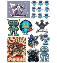 Retro Robot Sticker Set 13 Parça Telefon, Tablet, Defter, Laptop Sticker