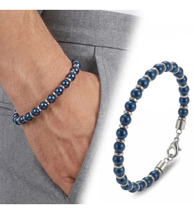 Moncuk Design Mavi Küre Hematit Doğal Taşlı Ayarlanabilir Çelik Zincir Bileklik 33512B10D4
