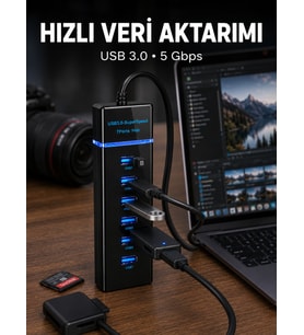 USB 3.0 Çoklayıcı 7 Port Yüksek Hızlı Veri Aktarım