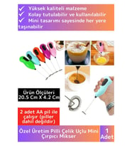 Özel Çelik Uçlu Pilli Soğuk Kahve Süt Köpürtücü Sos Krema Mama Yumurta Çırpıcı Mini Mikser Mixer