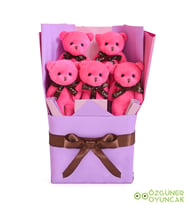 Sevgiliye Özel FUŞYA 5’li Mini Peluş Ayıcık Buketi – Romantik Hediye Seti ve Dekoratif Sürpriz (Pembe)