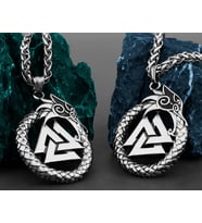 İskandinav Mitolojisi Güç Simgesi Ejderha Detaylı Valknut Viking Kolye