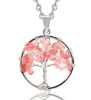 Sertifikalı Rose Gül Kuvars Taşı Hayat Ağacı Kolye (Çok Renkli)