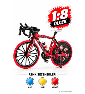 1:8 Ölçek Gerçekçi Metal Maket Bisiklet Kırmızı - Amortisörlü, Hareketli Zincir ve Pedallı Dekoratif Oyuncak