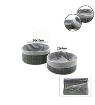 GRİ 2 BOY YUVARLAK BAMBU KENAR ORGANİZER SEPET AHŞAP ALTLIK - BEZLİ ÇAP=22X24CM (5343)