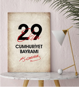 BK Gift 29 Ekim Tasarımlı Kanvas Tablo-4, 30x50cm 29 Ekim Hediyesi,Ev Dekorasyonu, 100.Yıl Hediyesi