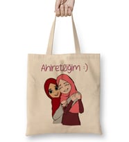 Ahiretliğim Yazılı Arkadaşa Hediye Bez Çanta Uzun Saplı