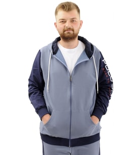 Mode XL Büyük Beden Erkek Eşofman Üstü Fermuarlı Kapüşonlu SPORT U24523 Mavi