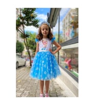 Mavi Elsa Karlar Kraliçesi Kar Taneli Taç Set Elbise