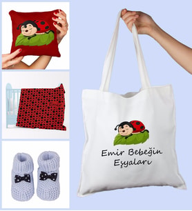 eJOYA Bebeklere Özel Çantasında Kişiye Özel Battaniye Yastık Ve Patik Bebek Hediye Seti 109831 (Mavi)