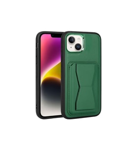 Apple iPhone 14 Uyumlu Kılıf Kartlıklı Standlı Pu Deri Zore Memo Kapak (Koyu Yeşil)