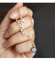 Vaoov 925 Ayar Gümüş Küçük Nazarlı İsim Kolye (Gold)