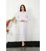 Büyük Beden Uzun Kol Beyaz Anne Gecelik