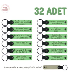 Beden Eğitimi Dersi Dönem Sonu Hatırası 32'li Set, Öğrenci İsim Yazılı Anahtarlık, F Yeşil & S Kahve (Fıstık Yeşili)