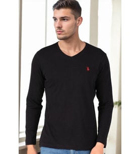 T9587 DEWBERRY V YAKA ERKEK UZUN KOL T-SHIRT-SİYAH