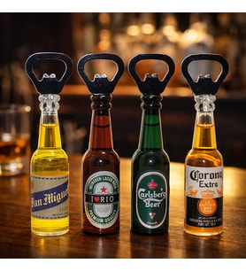 4'lü Bira Şişesi Tasarımlı Magnetli Şişe Açacağı Dekoratif Bar Tipi Açacak Mutfak Ürünü 14 Cm