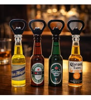 4'lü Bira Şişesi Tasarımlı Magnetli Şişe Açacağı Dekoratif Bar Tipi Açacak Mutfak Ürünü 14 Cm