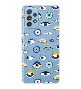 PrintiFy Samsung Galaxy A72 ile Uyumlu 1mm Slim Fit Nazar Boncuğu 2 Baskılı Şeffaf  Kılıf