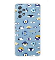 PrintiFy Samsung Galaxy A72 ile Uyumlu 1mm Slim Fit Nazar Boncuğu 2 Baskılı Şeffaf  Kılıf