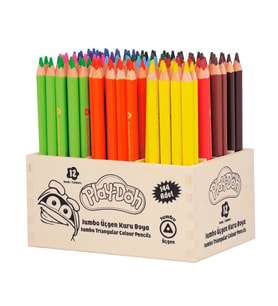 Play-Doh Üçgen Jumbo Kuru Boya 12 Renk x 12 Adet Sınıf Paketi 144'lü Ahşap Stand 
