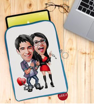 BK Gift Kişiye Özel Sevgililer Karikatürlü Taşınabilir Koruyucu Tablet Kılıfı & Organizer Çanta - Mavi-1