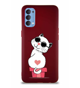 Oppo Reno 4 Soft Premier Kapak Coolcat Tasarımlı Silikon Kılıf - Mürdüm (Şeffaf)