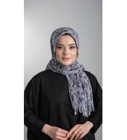 Gri Pratik Hazır Geçmeli Tesettür Eşarp Kesik Elyaf Piliseli Çiçek Desenli 1818D6_15