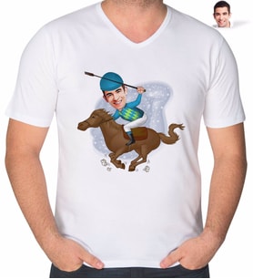 BK Gift Kişiye Özel Erkek Jokey Karikatürlü V Yaka Tişört-1 (Beyaz)