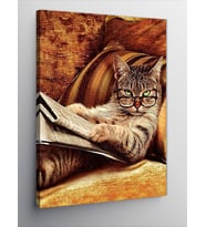 Kanvas Tablo Gazete Okuyan Kedi