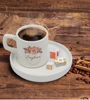 BK Gift Kişiye Özel Sunum Tabaklı Çiçek Tasarımlı Türk Kahvesi Fincanı Model 26