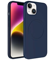 Apple iPhone 14 Kılıf Magsafe Wireless Şarj Özellikli Pastel Renk Silikon Mat Kapak (Lacivert)