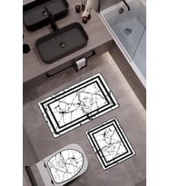 Bambu Kumaş Kaymaz Tabanlı Yıkanabilir 3'lü Klozet Takımı Dijital Baskı Banyo Paspas Seti BKLZ0005