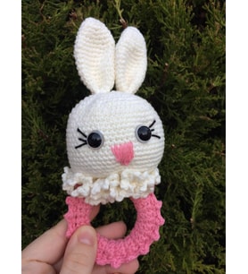 Tavşancık Çıngırak Amigurumi Organik Oyuncak