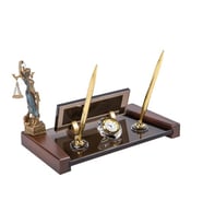 Themis Biblolu Kristal İsimlik Modern Ofis Masası Dekoru (Antrasit - Ceviz)