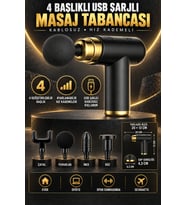Kablosuz USB Masaj Tabancası, Ayarlanabilir Hız, 4 Başlık, Rahatlatıcı Kullanım