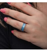 Gümüş Rose Baget  Aquamarine Taşlı Kadın Yüzük SL6825
