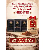 100g. Hediye Taze Çekim Türk Kahvesi + 3 Adet Ata Türk Kahvesi 125gr. Metal Kutu